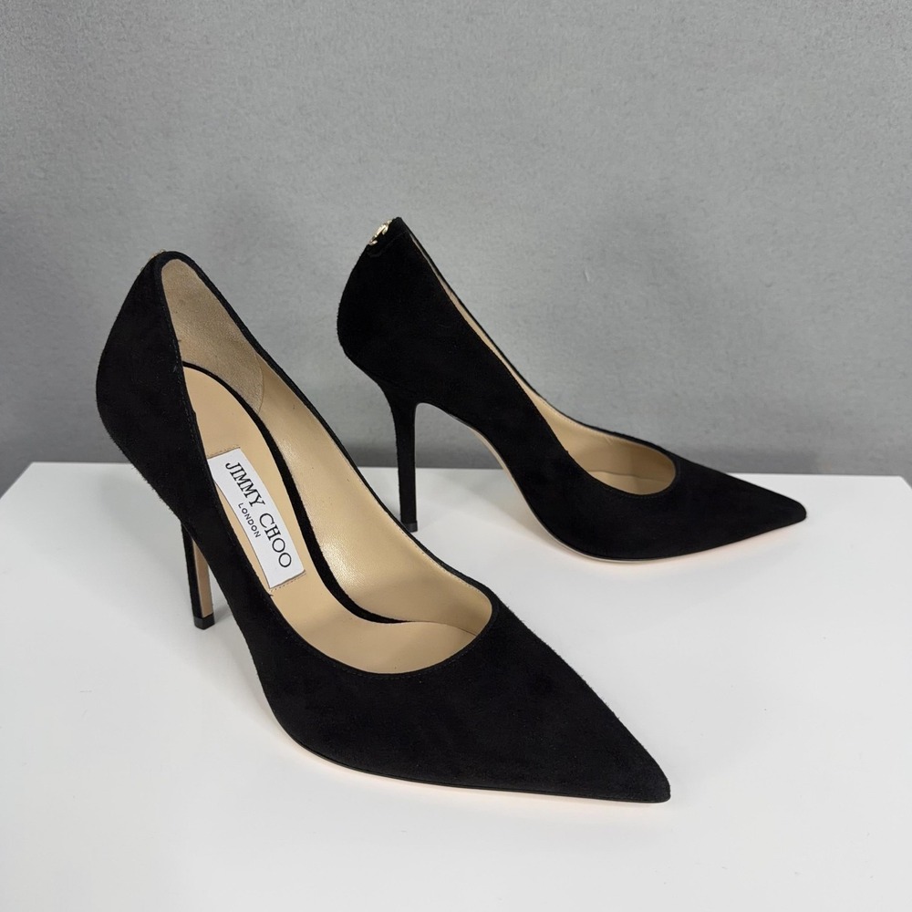 Jimmy Choo Shoes Womens Love 100 Black Suede Pointed Toe Pump Heels EU 38
